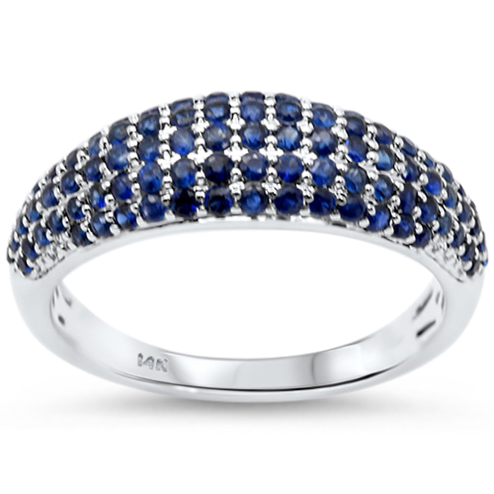SPECIAL! 0.96ct G SI 14kt White Gold Blue Sapphire Gemstone Pave Set Dome Ring Size 6.5