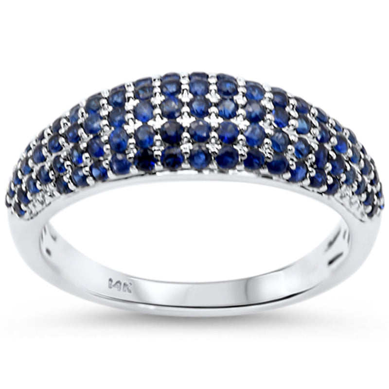 SPECIAL! 0.96ct G SI 14kt White Gold Blue Sapphire Gemstone Pave Set Dome Ring Size 6.5