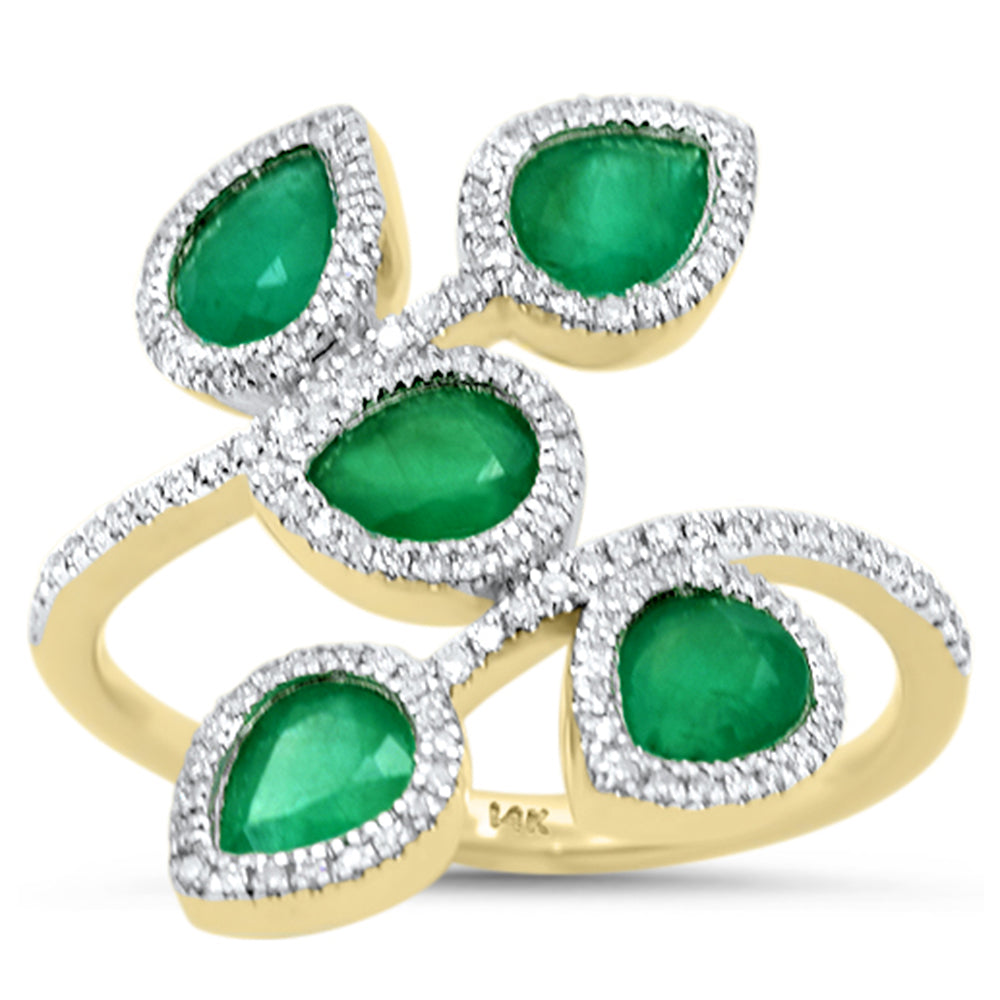 SPECIAL! 1.62ct G SI 14KT Yellow Gold Diamond & Emerald Leaf Design Gemstone Ring Size 6.5
