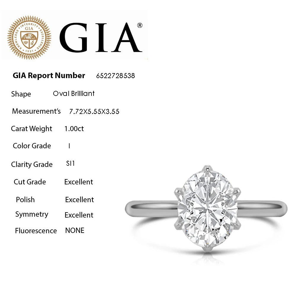 SPECIAL! 1.00ct I-SI1 GIA CERT 14K White Gold Oval Cut Diamond Solitaire Engagement Ring