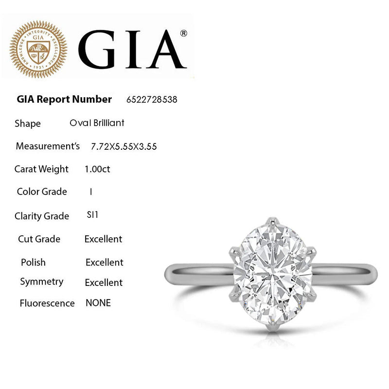 SPECIAL! 1.00ct I-SI1 GIA CERT 14K White Gold Oval Cut Diamond Solitaire Engagement Ring