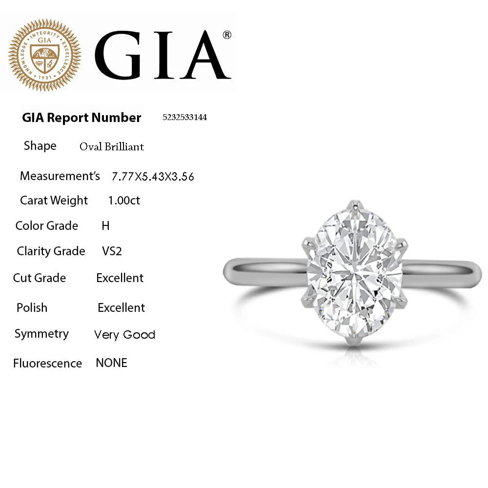 SPECIAL! 1.00ct H-VS2 GIA CERT 14K White Gold Oval Cut Diamond Solitaire Engagement Ring