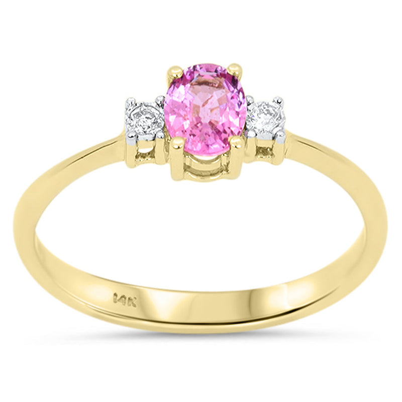 .46ct G SI 14kt Yellow Gold Diamond & Pink Sapphire Three Stone Gemstone Ring Size 6.5