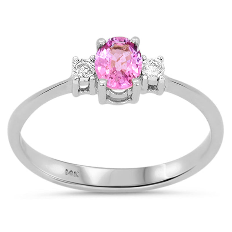 SPECIAL! 0.46ct G SI 14kt White Gold Diamond & Pink Sapphire Three Stone Gemstone Ring Size 6.5