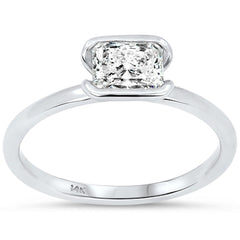 SPECIAL! .70ct G SI 14kt White Gold Diamond Half Bezel Set Radiant Cut Engagement Ring Size 6.5