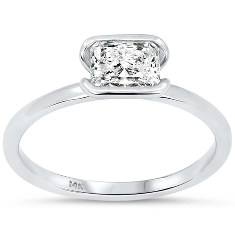 SPECIAL! .70ct G SI 14kt White Gold Diamond Half Bezel Set Radiant Cut Engagement Ring Size 6.5