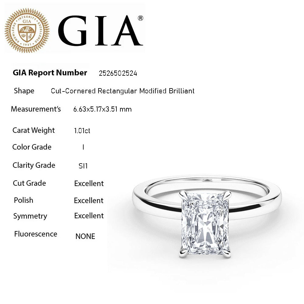 SPECIAL! 1.01ct I-SI1 GIA CERTIFIED 14K White Gold Radiant Cut Diamond Solitaire Ring Band Size 7