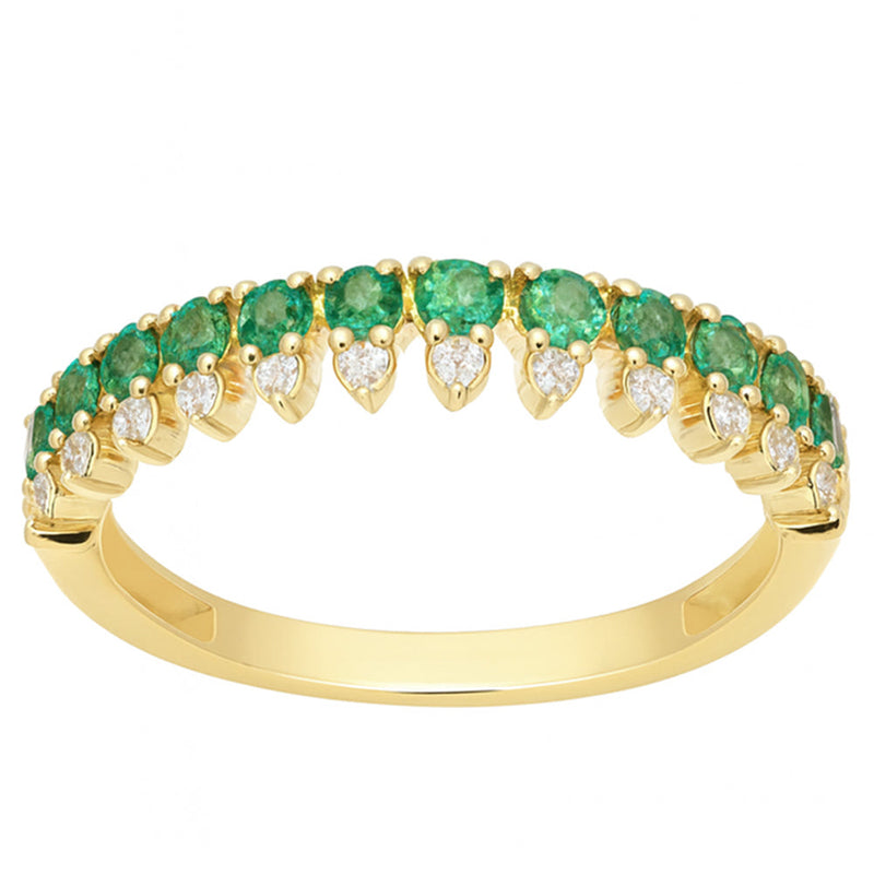 SPECIAL! .52ct G SI Yellow Gold Diamond & Emerald Gemstone Elegant Ring Size 6.5