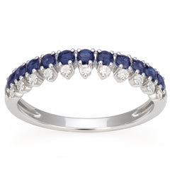 SPECIAL! .65ct G SI White Gold Diamond & Blue Sapphire Gemstone Elegant Ring Size 6.5