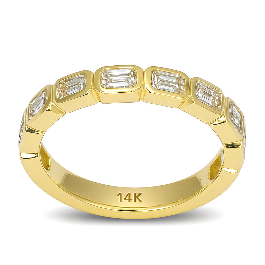 SPECIAL! 1.24ct G SI 14kt Yellow Gold Bezel Set Emerald Cut Diamond Half Eternity Ring Size 7