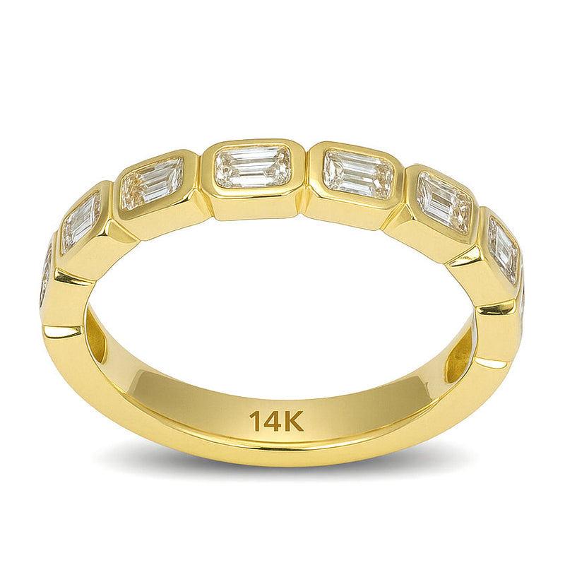SPECIAL! 1.24ct G SI 14kt Yellow Gold Bezel Set Emerald Cut Diamond Half Eternity Ring Size 7