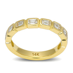 SPECIAL! .92ct G SI 14kt Yellow Gold Bezel Set Emerald Cut Diamond Half Eternity Ring Size 6.5