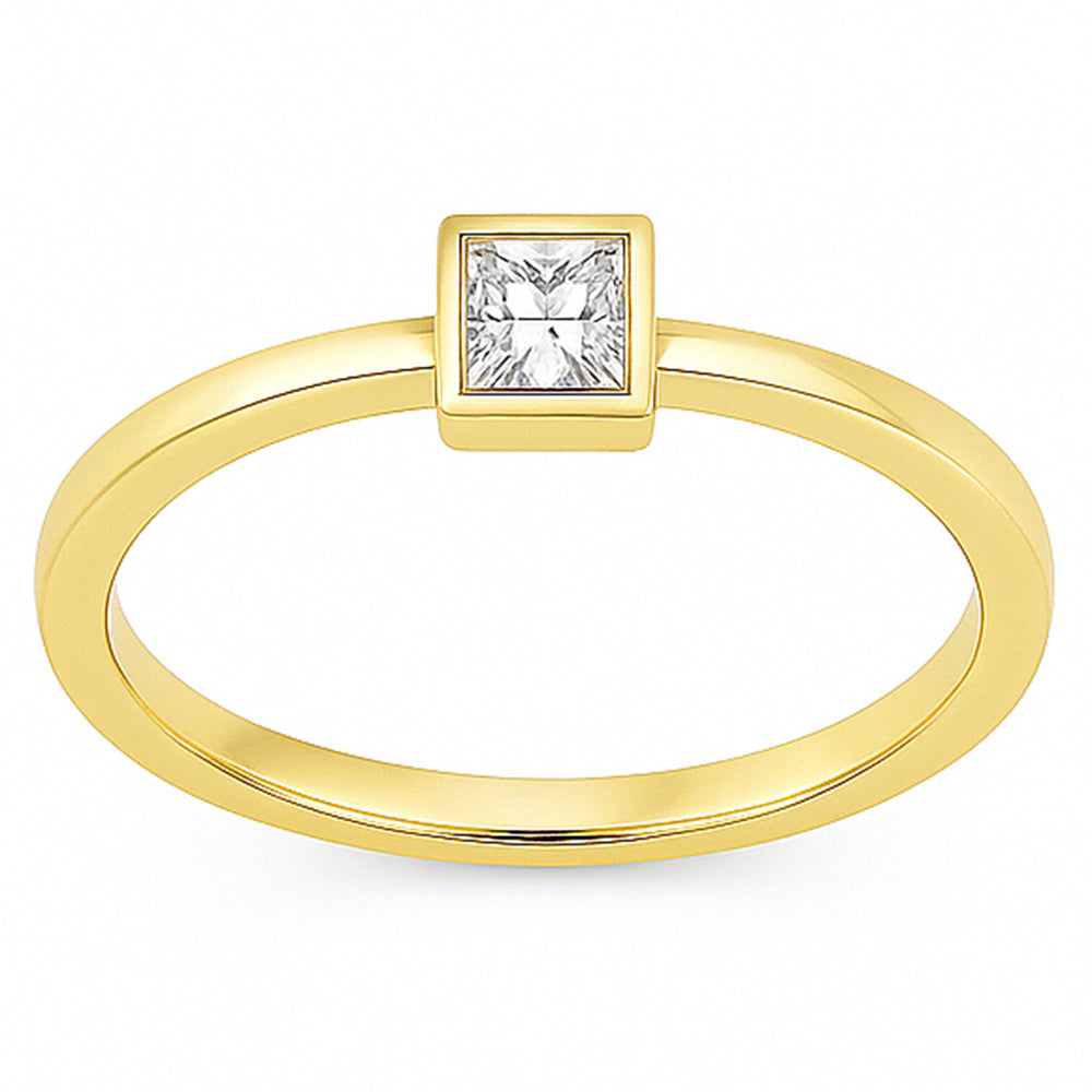 SPECIAL! .22ct G SI 14kt Yellow Gold Bezel Set Princess Cut Diamond Solitaire Ring Size 6.5