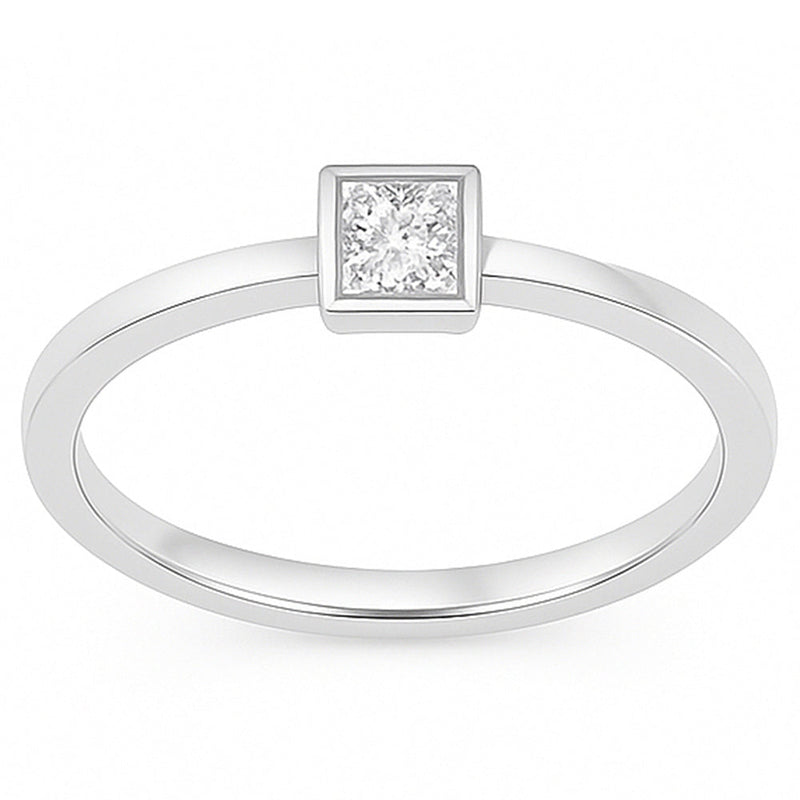 SPECIAL! .24ct G SI 14kt White Gold Bezel Set Princess Cut Diamond Solitaire Ring Size 6.5