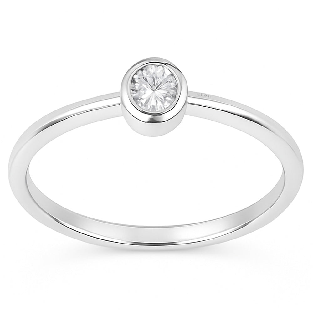 SPECIAL! .22ct G SI 14kt White Gold Bezel Set Oval Diamond Solitaire Ring Size 6.5
