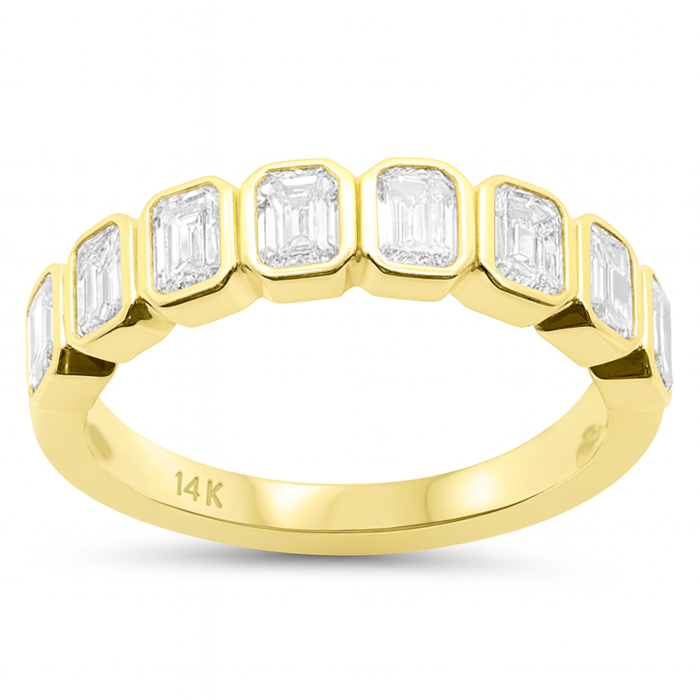 SPECIAL! 1.04ct G SI 14K Yellow Gold Bezel Set Emerald Cut Diamond Eternity Band Size 7