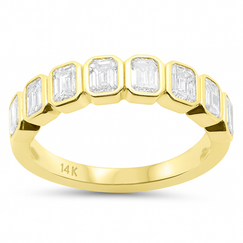SPECIAL! 1.04ct G SI 14K Yellow Gold Bezel Set Emerald Cut Diamond Eternity Band Size 7