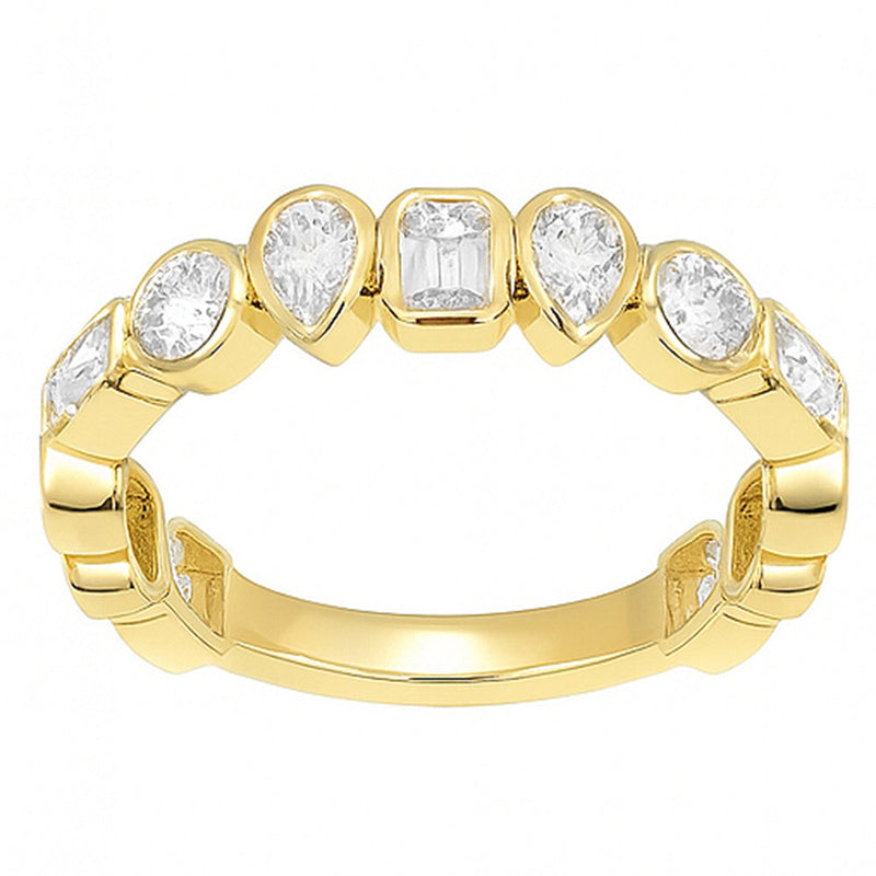 SPECIAL! 1.66ct G SI 14kt Yellow Gold Multi Shape Diamond Bezel Set Half Eternity Ring Size 7