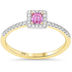 SPECIAL! .41ct G SI 14kt Yellow Gold Round Diamond & Pink Sapphire Gemstone Ring Size 6.5