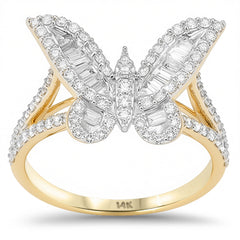SPECIAL! .69ct G SI 14kt Yellow Gold Round & Baguette Diamond Butterfly Ring Size 6.5