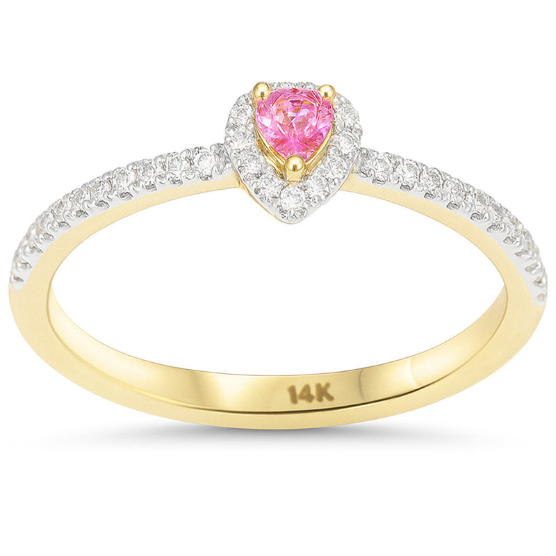 SPECIAL! .30ct G SI 14kt Yellow Gold Pear Pink Sapphire & Diamond Ring Size 6.5