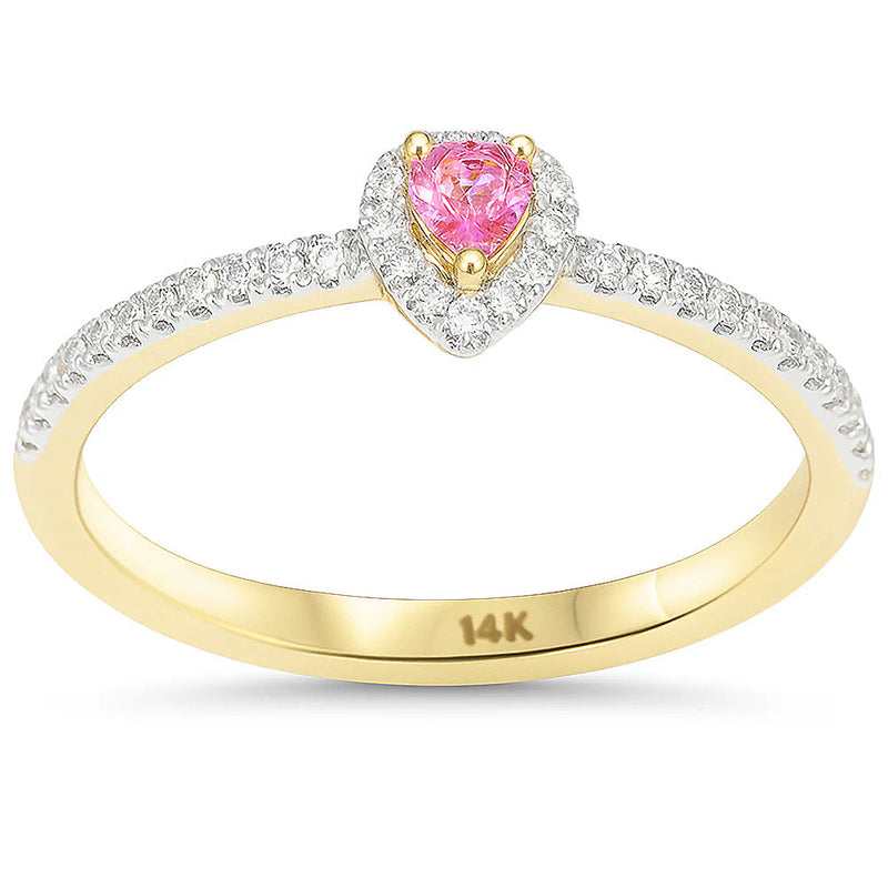 SPECIAL! .30ct G SI 14kt Yellow Gold Pear Pink Sapphire & Diamond Ring Size 6.5