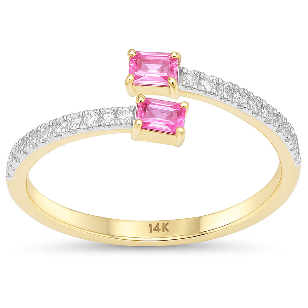 SPECIAL! .34ct G SI 14kt Yellow Gold Diamond & Pink Sapphire Gemstone Open Band Ring Size 6.5