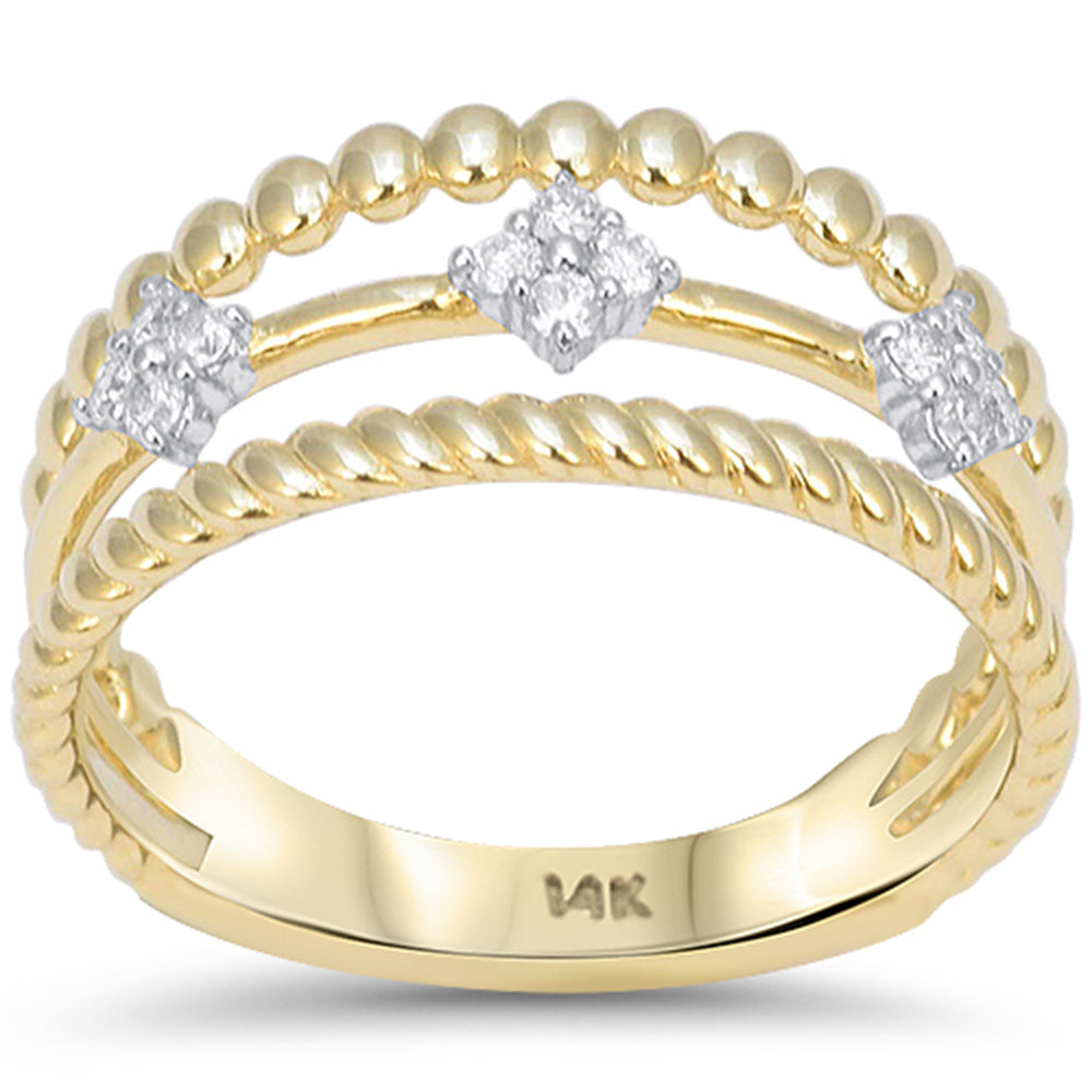 SPECIAL! .14ct G SI 14kt Yellow Gold Diamond Multi Band Beaed Layered Band Ring Size 6.5