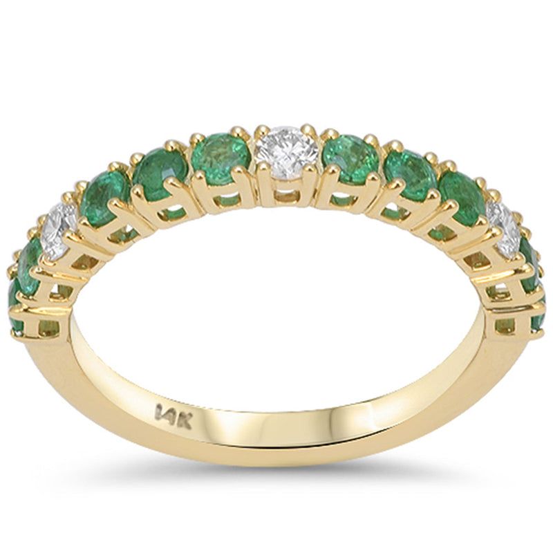 SPECIAL! .83ct G SI 14K Yellow Gold Diamond & Emerald Gemstone Band Ring Size 6.5