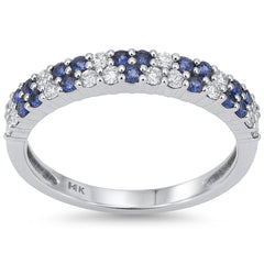 SPECIAL! .52ct G SI 14kt White Gold Diamond & Blue Sapphire Gemstone Band Ring Size 6.5