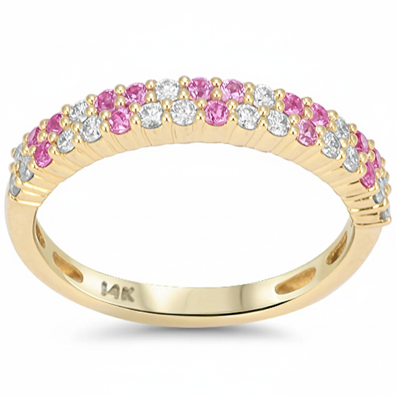 SPECIAL! .49ct G SI 14kt Yellow Gold Diamond & Pink Sapphire Gemstone Band Ring Size 6.5