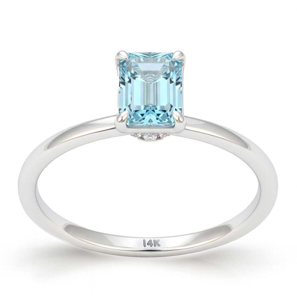 SPECIAL! .86ct G SI 14kt White Gold Aquamarine & Diamond Solitaire Ring Size 6.5