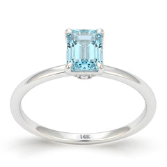 SPECIAL! .86ct G SI 14kt White Gold Aquamarine & Diamond Solitaire Ring Size 6.5