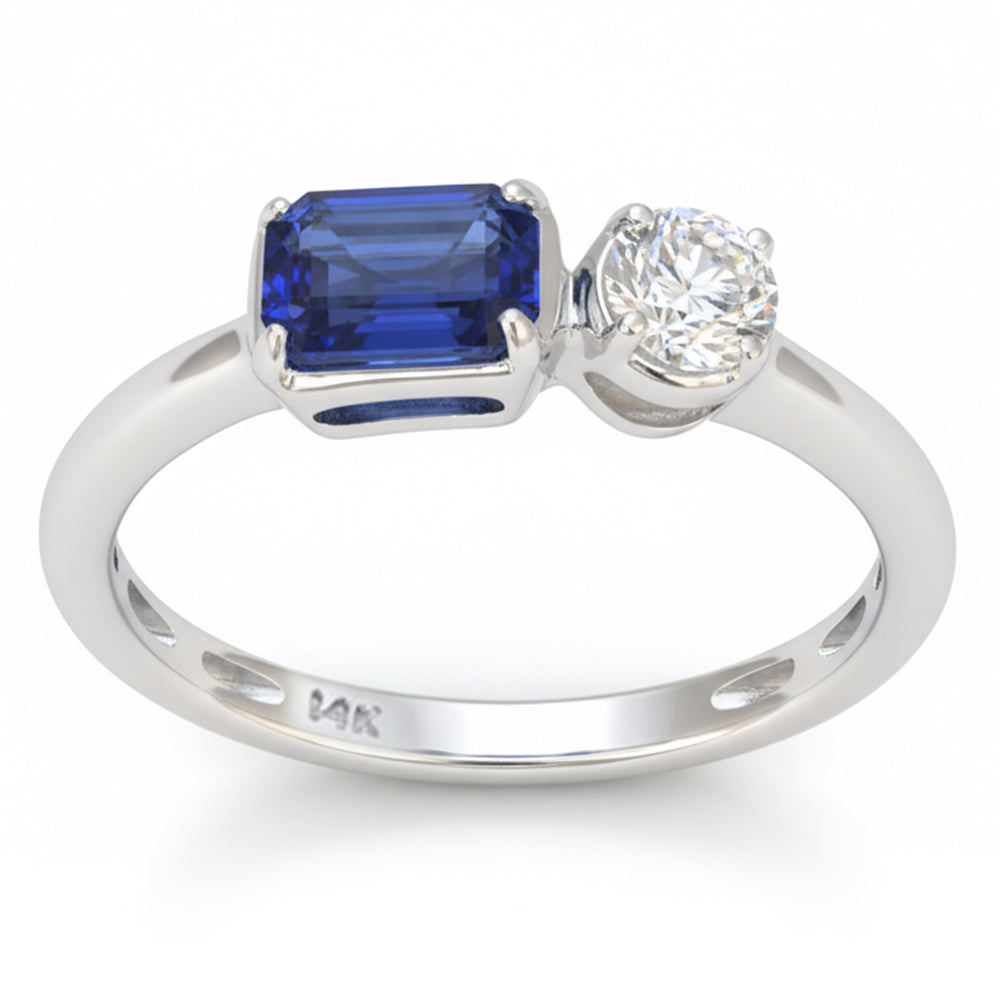 SPECIAL! .98ct G SI 14kt White Gold Blue Sapphire & Diamond Ring Size 6.5