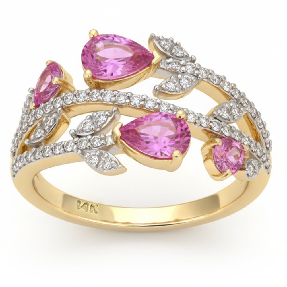 SPECIAL! 1.43ct G SI 14kt Yellow Gold Round Diamond & Pink Sapphire Ring Size 6.5