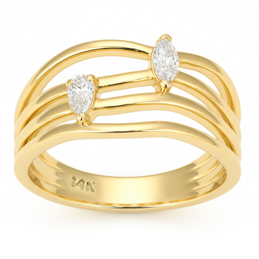 SPECIAL! .20ct G SI 14kt Yellow Gold Pear & Marquise Diamond Modern Band Ring Size 6.5