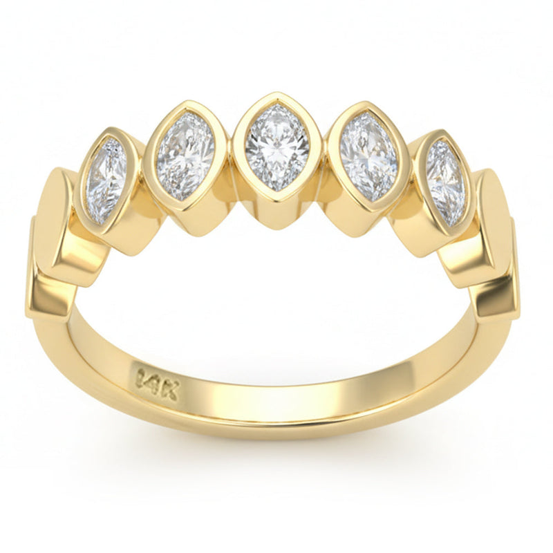 SPECIAL! .55ct G SI 14kt Yellow Gold Marquise Diamond Bezel set Half Eternity Ring Size 6.5