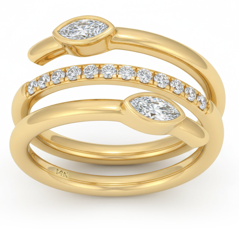 SPECIAL! .43ct G SI 14kt Yellow Gold Marquise Diamond Wrap Around Bezel Set Ring Size 6.5