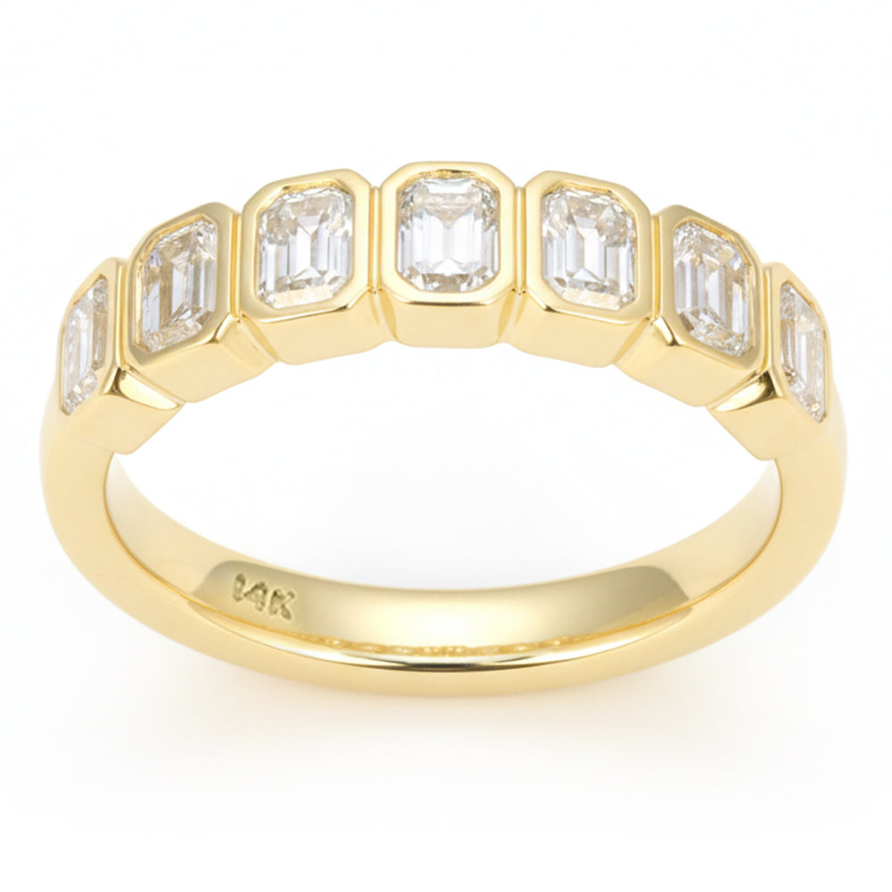 SPECIAL! 1.09ct G SI 14kt Yellow Gold Emerald Cut Diamond Bezel set Half Eternity Band Ring Size 6.5