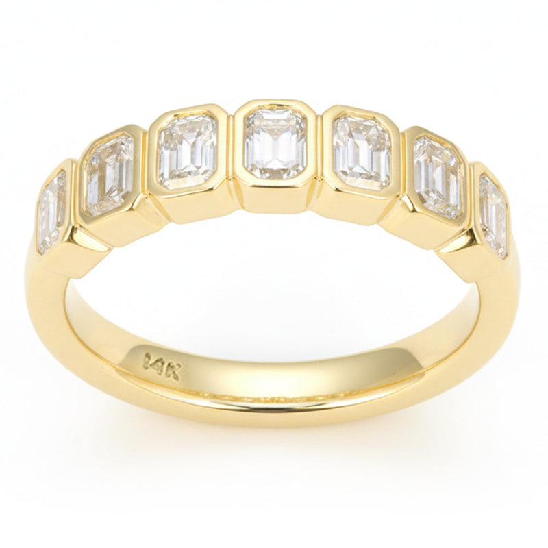 SPECIAL! 1.09ct G SI 14kt Yellow Gold Emerald Cut Diamond Bezel set Half Eternity Band Ring Size 6.5
