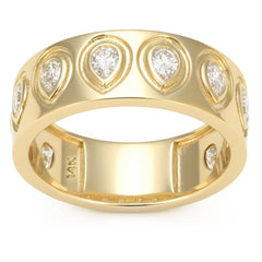 SPECIAL! .69ct G SI 14kt Yellow Gold Pear Diamond Wide Bezel Set Band Ring Size 6.5
