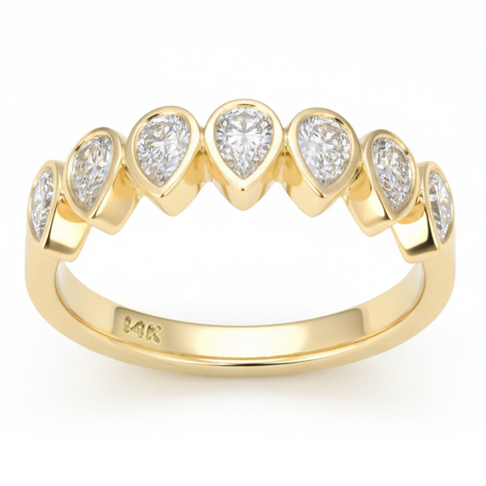 SPECIAL! .85ct G SI 14kt Yellow Gold Pear Shape Diamond Bezel set Half Eternity Band Ring Size 6.5