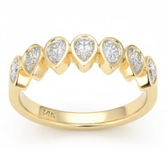 SPECIAL! .85ct G SI 14kt Yellow Gold Pear Shape Diamond Bezel set Half Eternity Band Ring Size 6.5