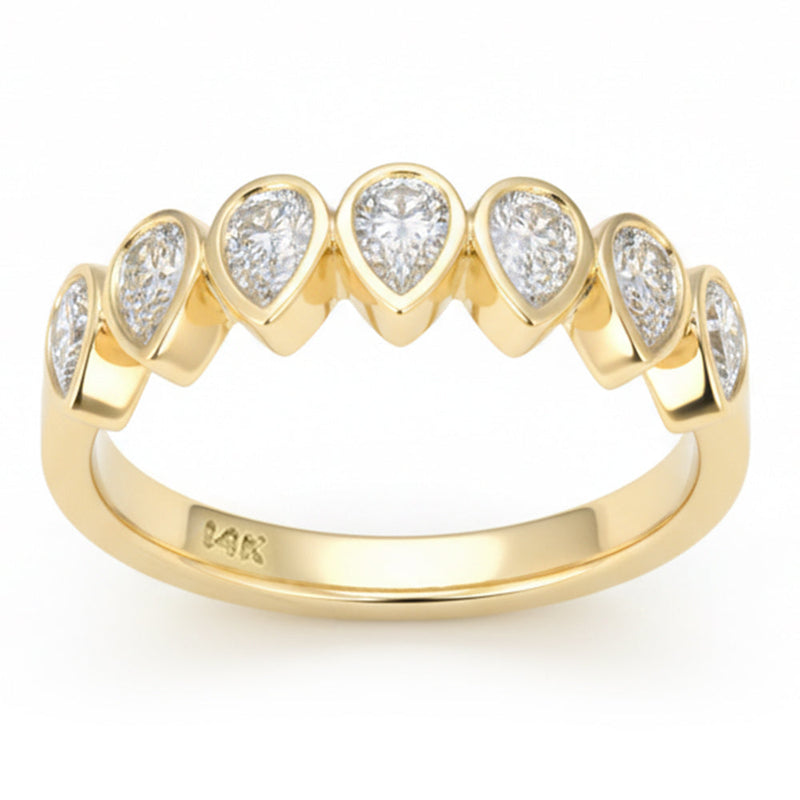 SPECIAL! .85ct G SI 14kt Yellow Gold Pear Shape Diamond Bezel set Half Eternity Band Ring Size 6.5