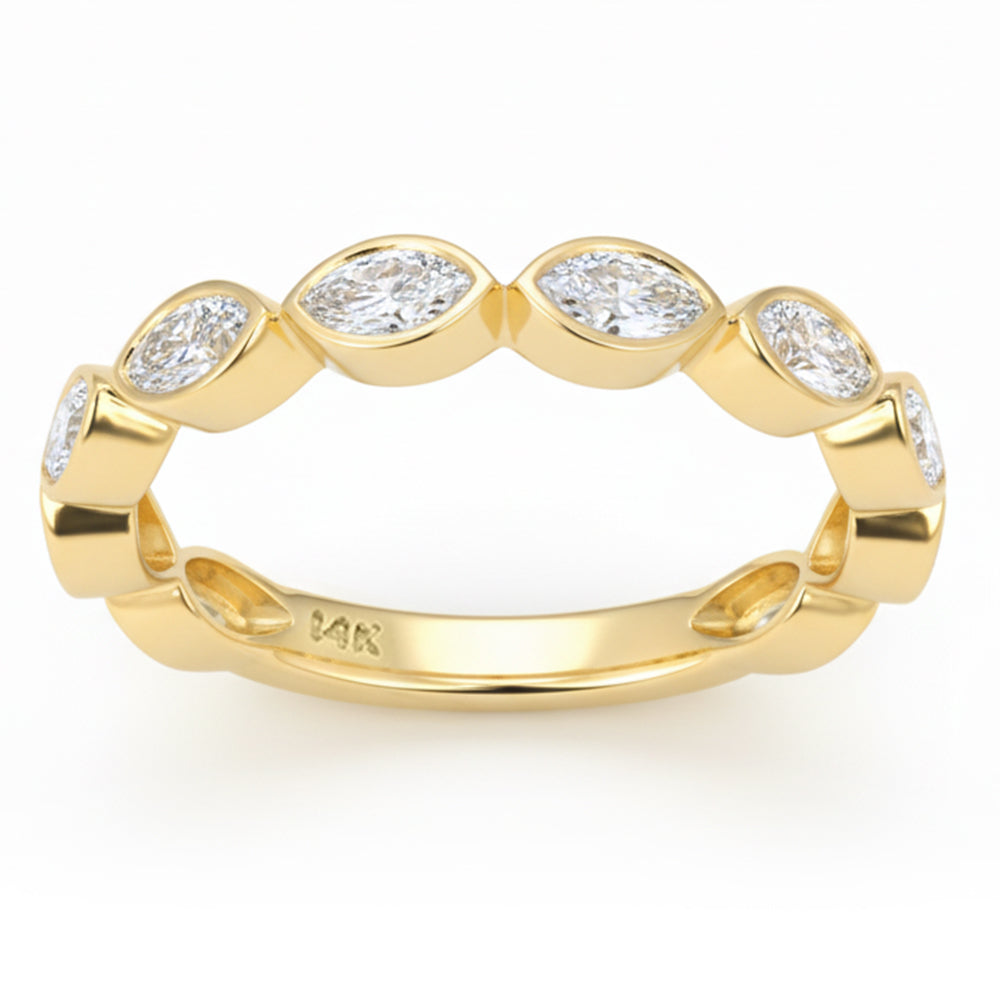 SPECIAL! .85ct G SI 14kt Yellow Gold Marquise Diamond Bezel set Half Eternity Band Ring Size 6.5