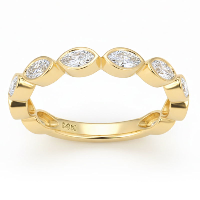 SPECIAL! .85ct G SI 14kt Yellow Gold Marquise Diamond Bezel set Half Eternity Band Ring Size 6.5