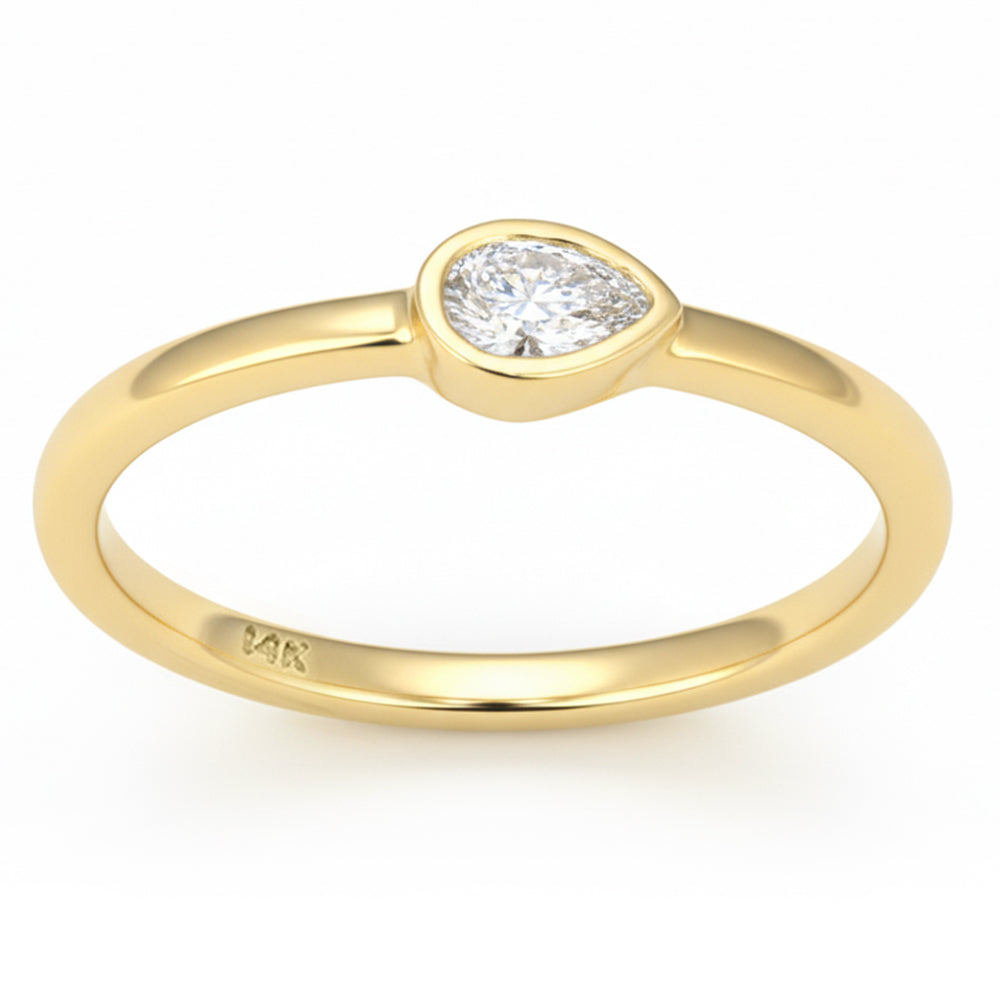 SPECIAL! .15ct G SI 14kt Yellow Gold Bezel Set Pear Cut Diamond Band Ring Size 6.5