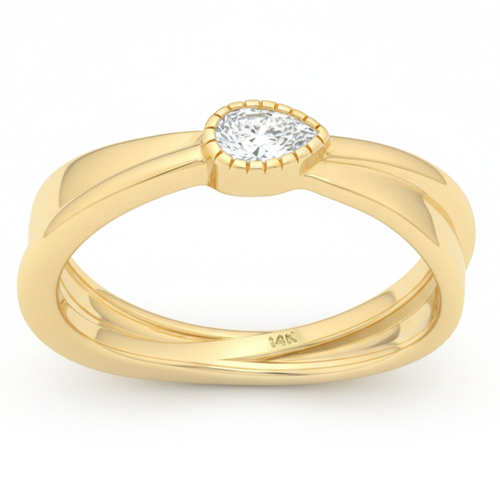 SPECIAL! .17ct G SI 14kt Yellow Gold Pear Diamond Bezel Set Modern Ring Size 6.5