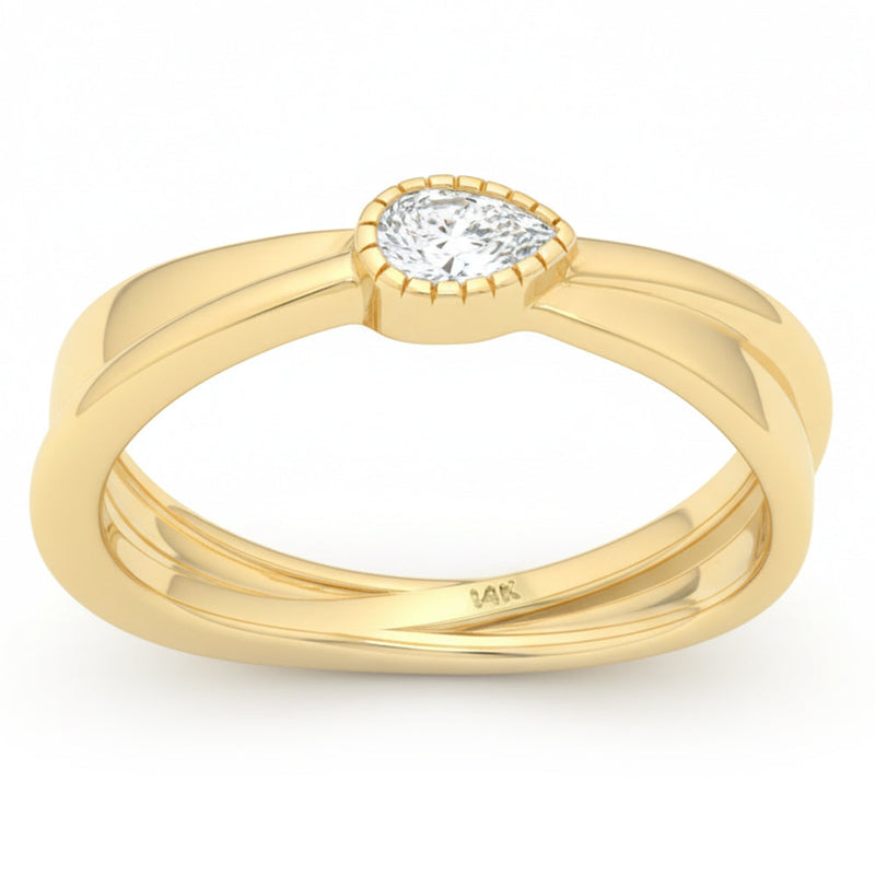 SPECIAL! .17ct G SI 14kt Yellow Gold Pear Diamond Bezel Set Modern Ring Size 6.5