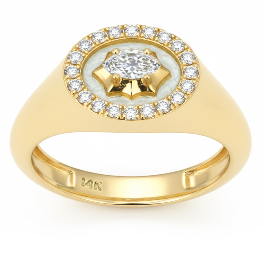 SPECIAL! .34ct G SI 14kt Yellow Gold Marquise Shape Diamond Modern Signet Ring Size 6.5